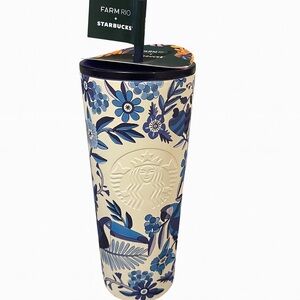 NWT Starbucks x Farm Rio Cream and Blue Tumbler